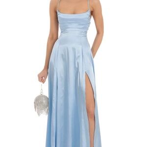 Pleated Maxi Dress in Light Blue